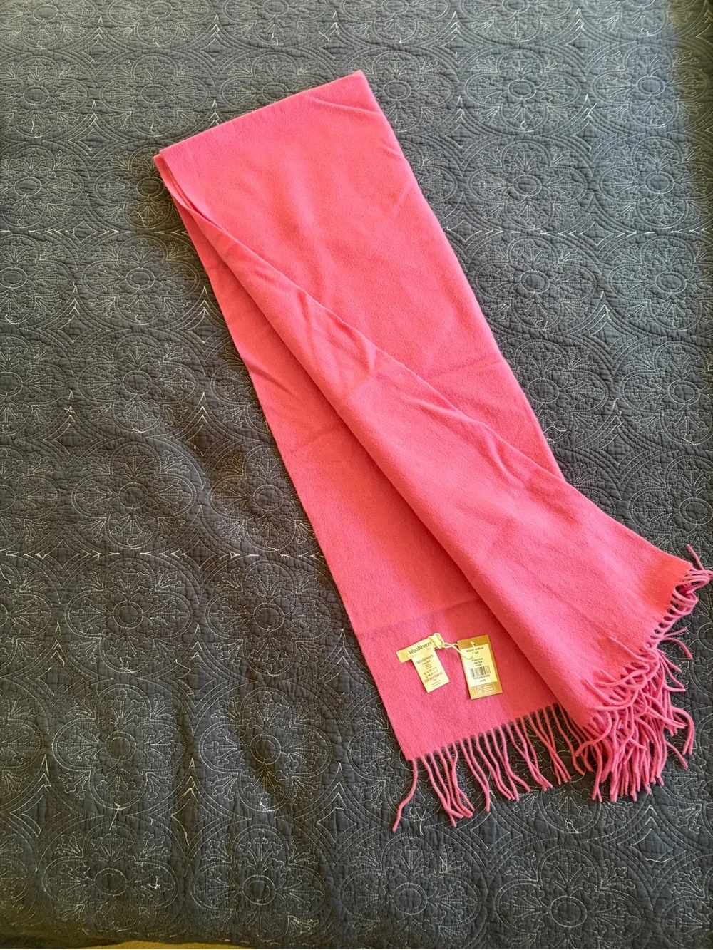 NWT WoolOvers Women’s Pink Fringe Scarf - Classic Wrap 100% Wool